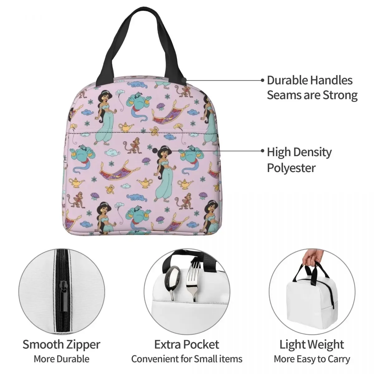 Aladdin Princess Insulated Lunch Bag Portable Reusable Thermal Bag Tote Lunch Box College Outdoor Girl Boy