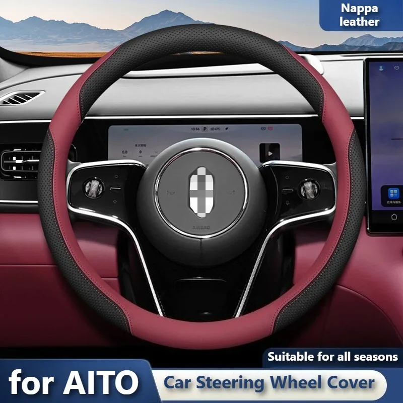 Nappa Leather Car Steering Wheel Cover for AITO M5 M7 M9 M6 M8 SERES 7 SERES 5 AITO Accessories Anti Slip Steering Wheel Covers