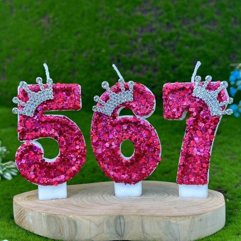 Pink Children's Birthday Number Candles Girl And Holders Surprises Candle Sparkles Cake Decoration Funny Lighting Lamps Candles