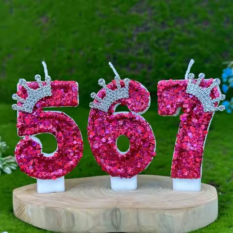 Pink Children's Birthday Number Candles Girl And Holders Surprises Candle Sparkles Cake Decoration Funny Lighting Lamps Candles