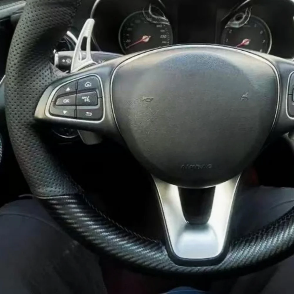 التخصيص غطاء عجلة القيادة سيارة ألياف الكربون جلد طبيعي عدم الانزلاق لمرسيدس بنز W176 W246 W205 C117 C218 W447