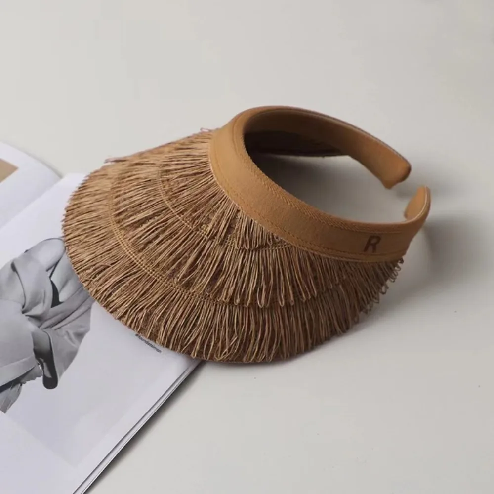

Elegant Designer Tassel Straw Hats Empty Top Summer Empty Top Sun Hat UV Protection Beach Sunshade Cap Pamama