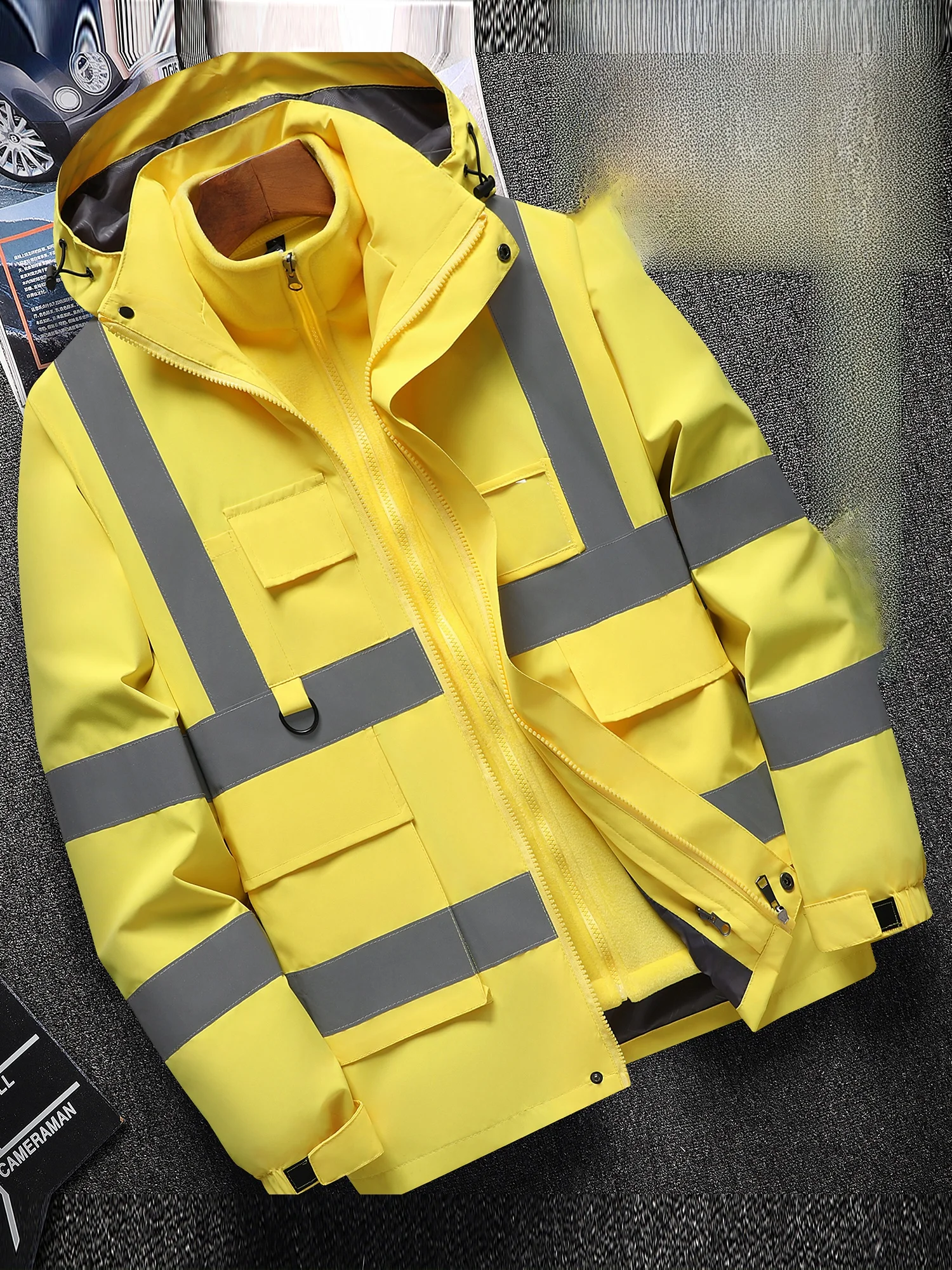 

Outdoor Men's And Women's Three-in-One Jacket Fleece Lined Thickened Windproof Silver Fur Large Size Detachable Hood