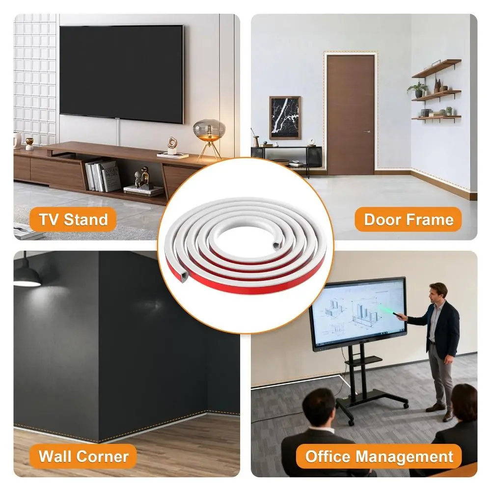 Professional Self-Adhesive Cord Hider Wall Mount Raceway Cable Concealer PVC Flexible Cord Protector Home Office
