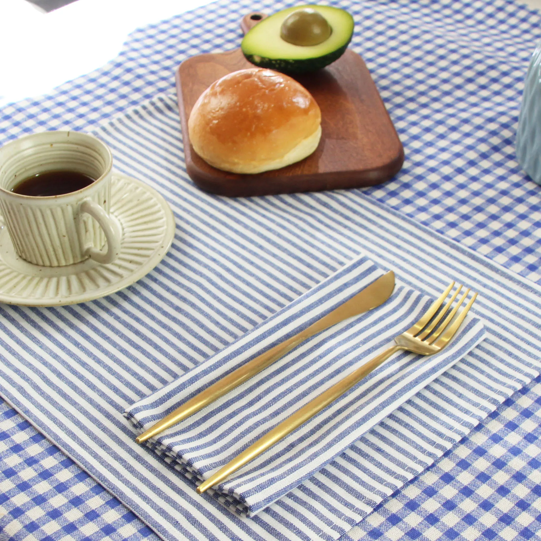 Plain Striped Linen Cotton Blended Dinner Cloth Napkins Placemats Tea Towels Set of 12 (40 x 30 cm) for Events & Home Use