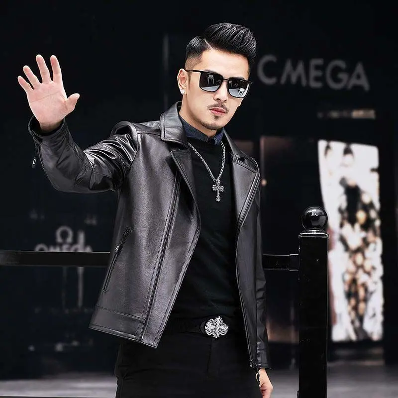 

Men 2022 Spring Autumn Fashion Natural Leather Jackets Men Streetwear Sheepskin Coats Man Moto Biker Real Leather Jackets W26