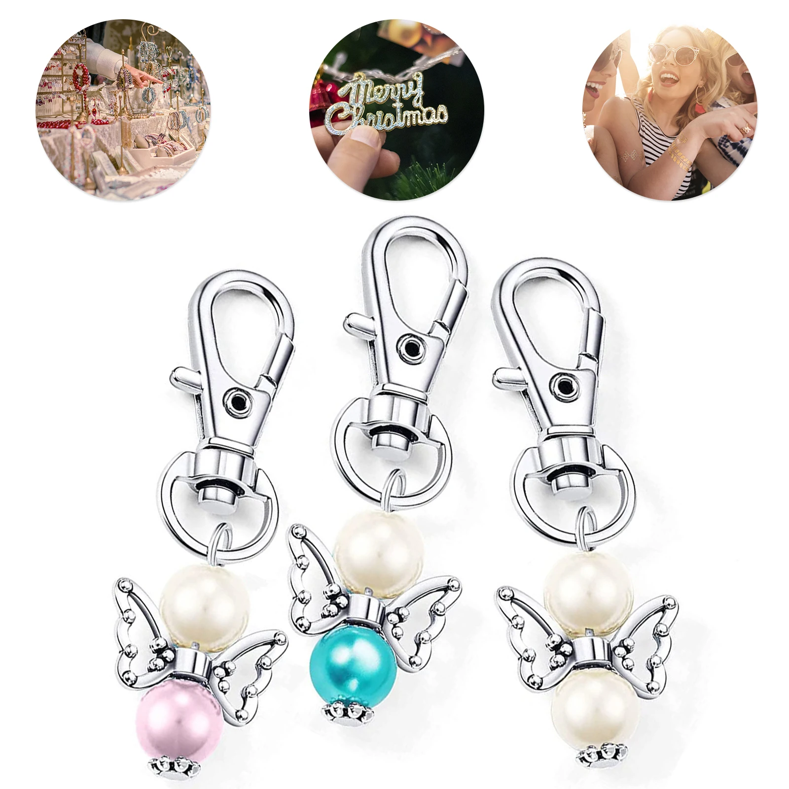 32 Pieces Metal Keyring Car Keychain Key Ring Guardian Angel Pendant Mini Star Pendant Key Ring Lucky Guest Gift Wedding 2