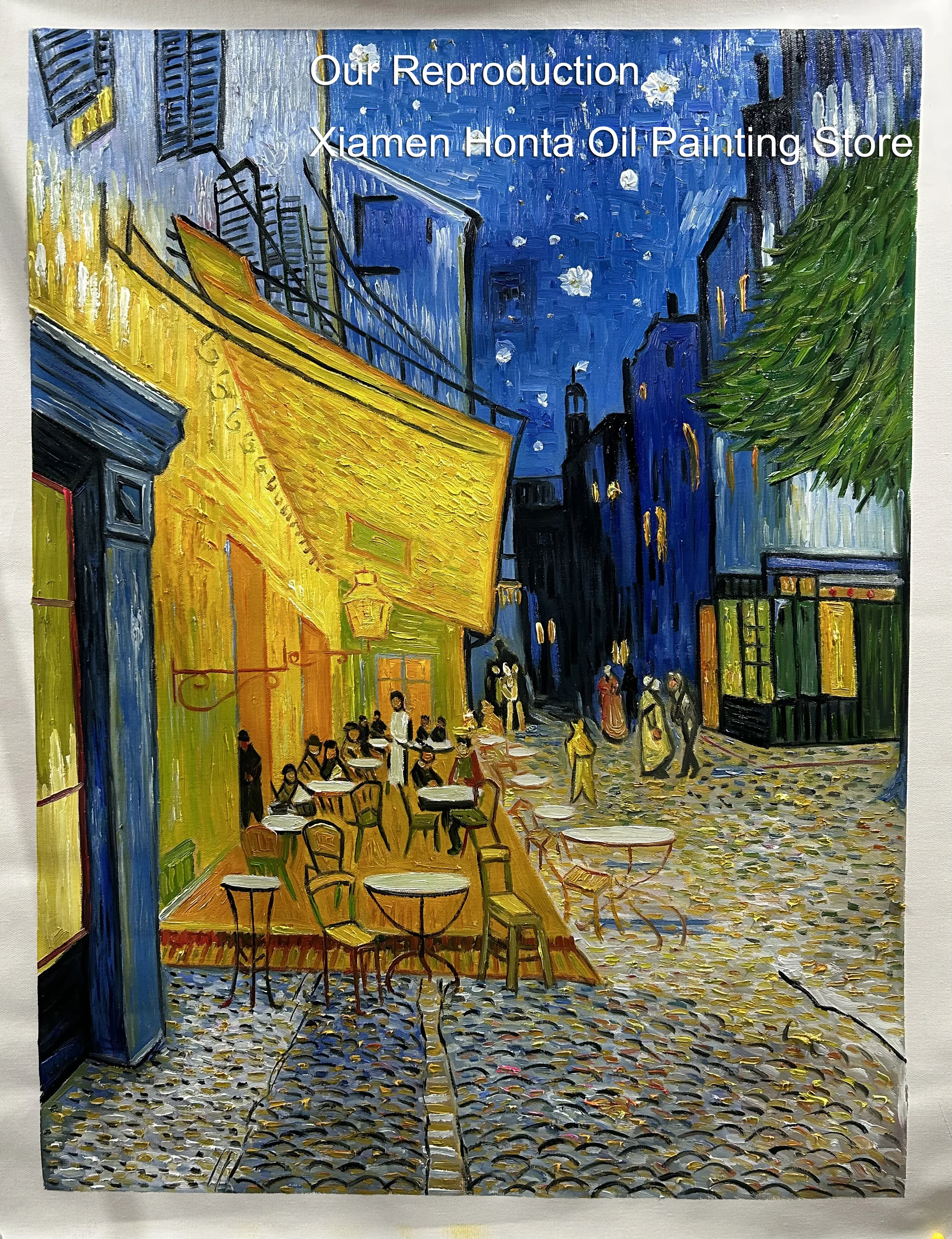 Linen Canvas Oil Painting reproduction,cafe terrace at night by Vincent Van Gogh,Free Shipping,100% handmade,Museum quality