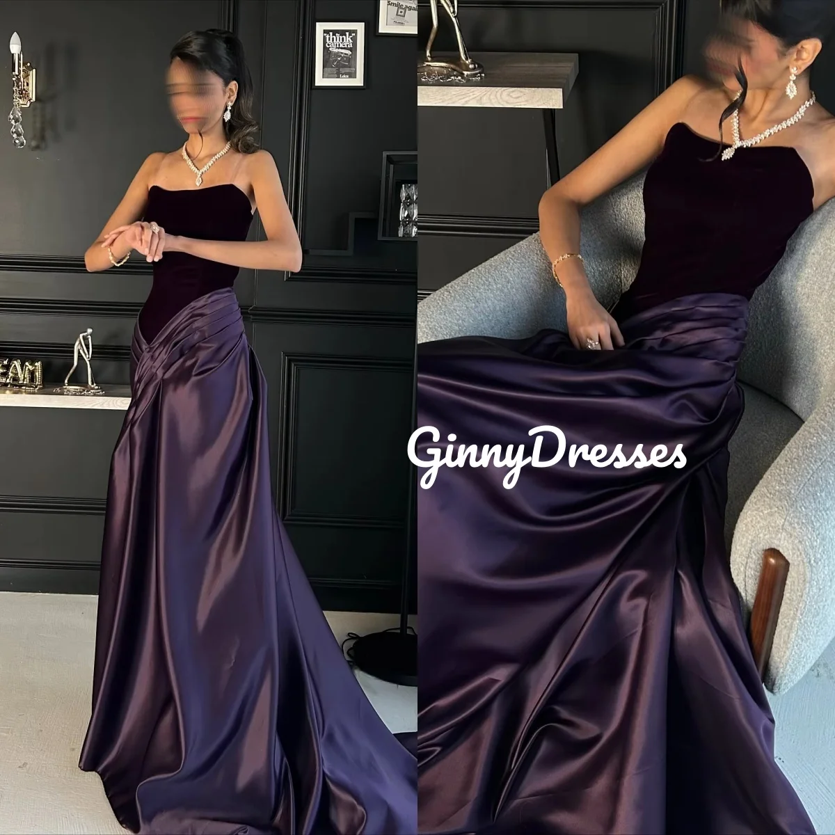

Customize Wedding Party Dress A-Line Strapless Satin Evening Dress Zipper Up Floor-Length Ruffle Sleeveless Formal Occasion Dres