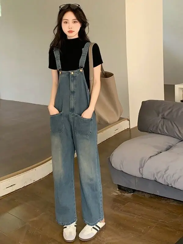 

Slimming Vintage Denim Overalls for Women Spring Autumn New Sle Faionable plus Size Sister Cute Casual Fem Jeans