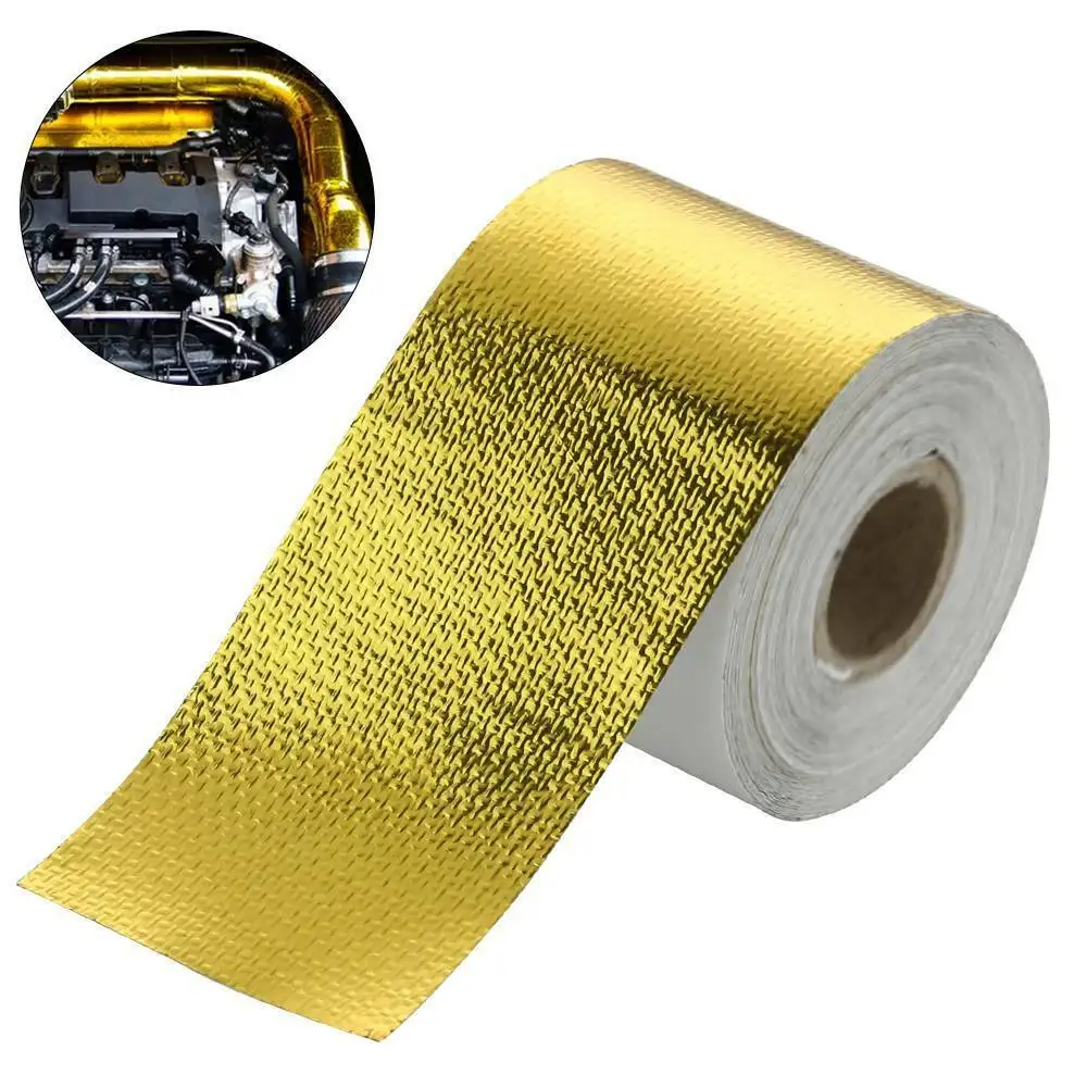 50mm x 10M  Reflective Self Adhesive Tape Gold/Sliver High Temperature Heat Insulation Shield Wrap Tape Bandage Roll Universal