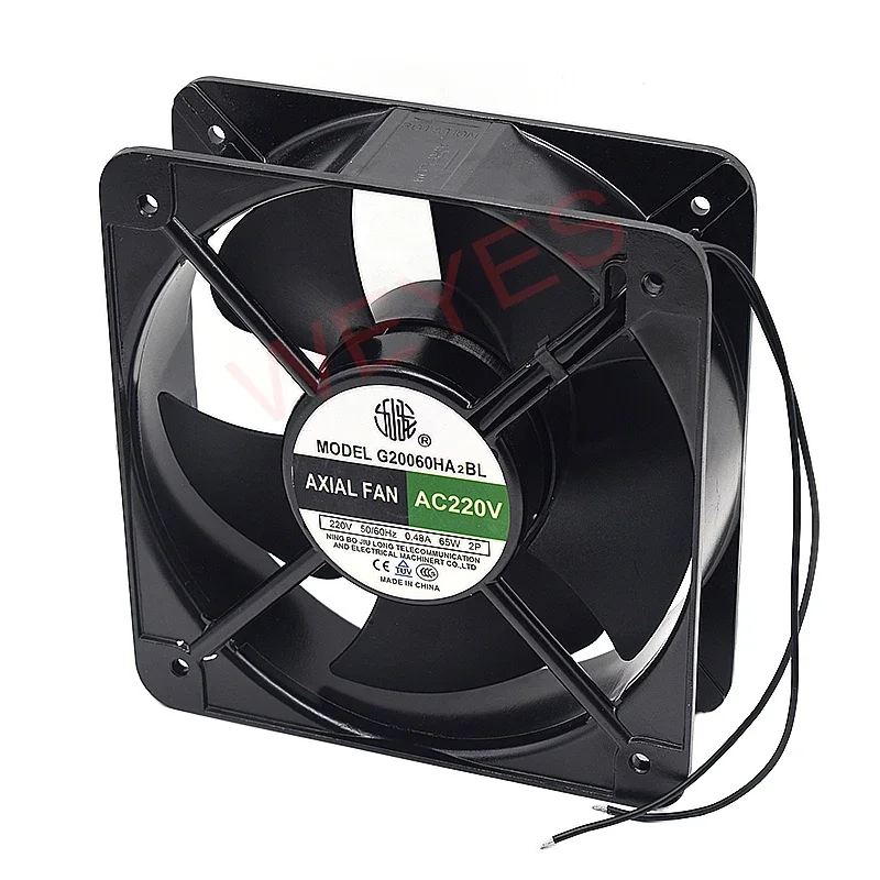 20060 Fan G20060HA2BL Well Tested  200 * 200 * 60MM Square Cooler  220V 65W 0.48A 2Wires