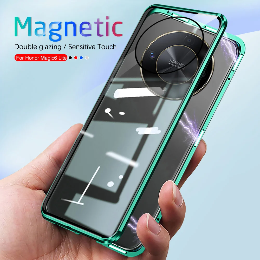 For Honor Magic6 Lite Case 360° Magnetic Flip Double Sided Tempered Glass Cover Honer X9b HonorX9b Magic6Lite Magic 6 Light 5G