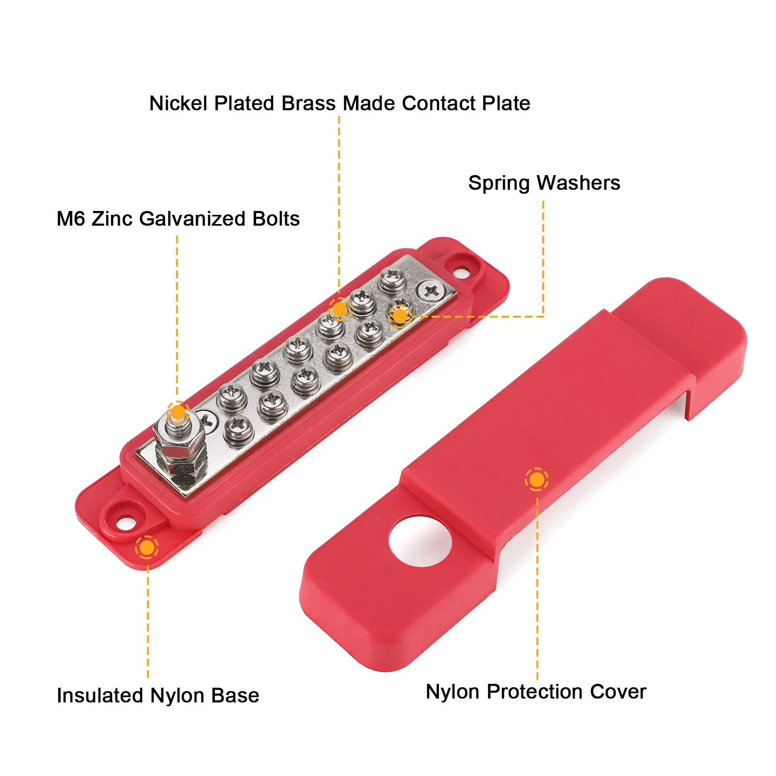 Power Distribution Block 12V Bus Bar 12 Terminal Marine Bus Bar Terminal Block 12 Volt DC Battery Busbar with Cover