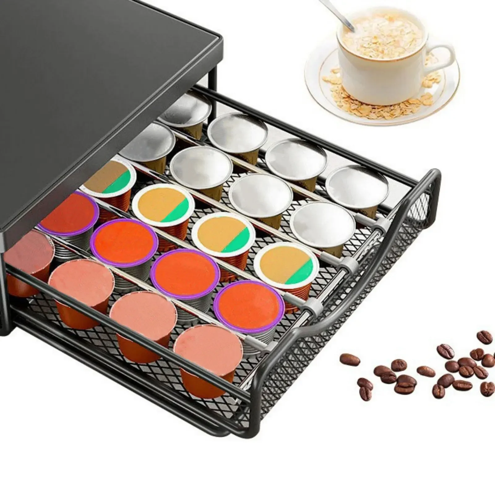 Coffee Capsule Storage Drawer, Adjustable Sliding Organizer, Fits 40 Capsules, Easy - Pull Design, Anti - Slip Base Included