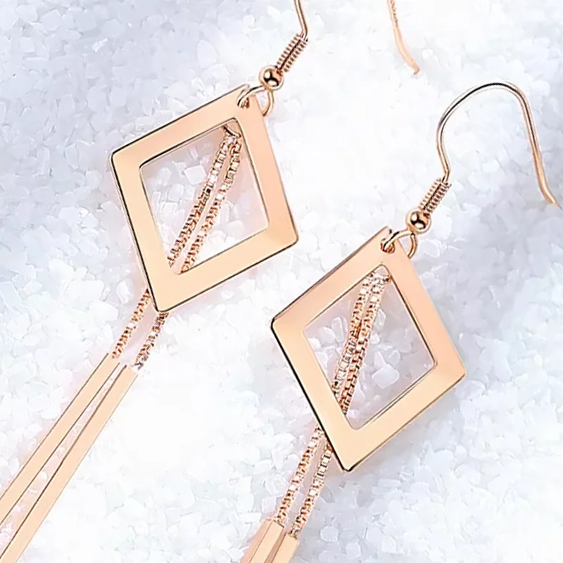 Geometric Hollow Square Long Tassel Earring Female Holiday Jewelry 2026 New Trendy Rose Gold 925 Silver Earrings For Women