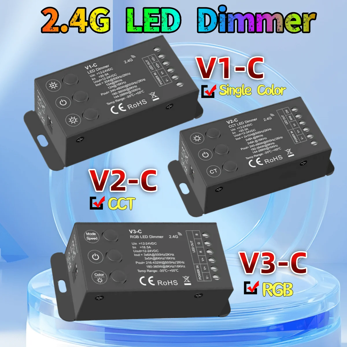 

V1-C V2-C V3-C Skydance DC12-24V 2.4G LED Dimmer Channel Suitable For CCT RGB Led Strip Light PWM Single Color Lamp Controller