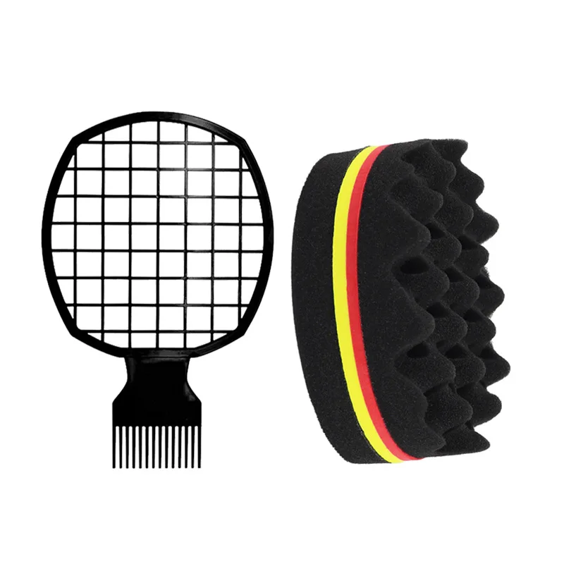 

2pcs/set of black perm sponge set, fashionable magic African curly hair care tool,Special for real hair wigs