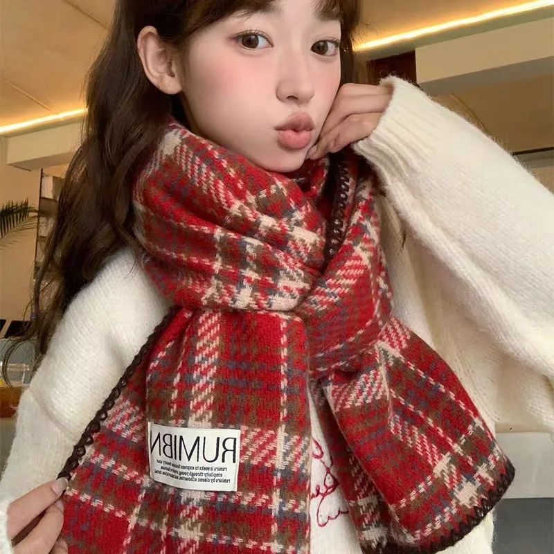 

Women's New Autumn Winter Warm Scarf Christmas Checkered Red Scarf Warm High End Scarf Couple's Kawaii Sweet Style Blue Shawl