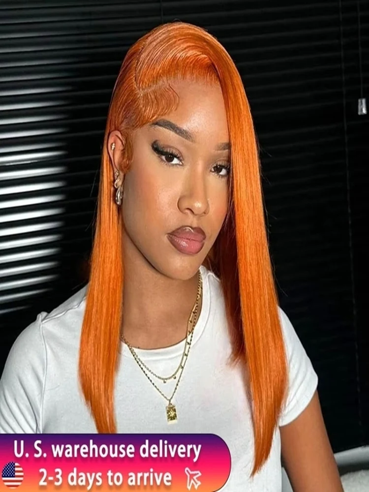 

Ginger Orange Bob Wig Human Hair Straight 13x6 Short Bob Transparent Lace Frontal Wigs 180 Density Brazilian Hair Short Bob Wigs