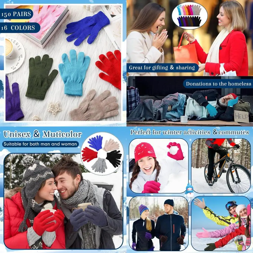 

150 пар объемных вязаных теплых зимних перчаток для мужчин и женщин, идеально подходят для рождественских подарков и домашней помощи