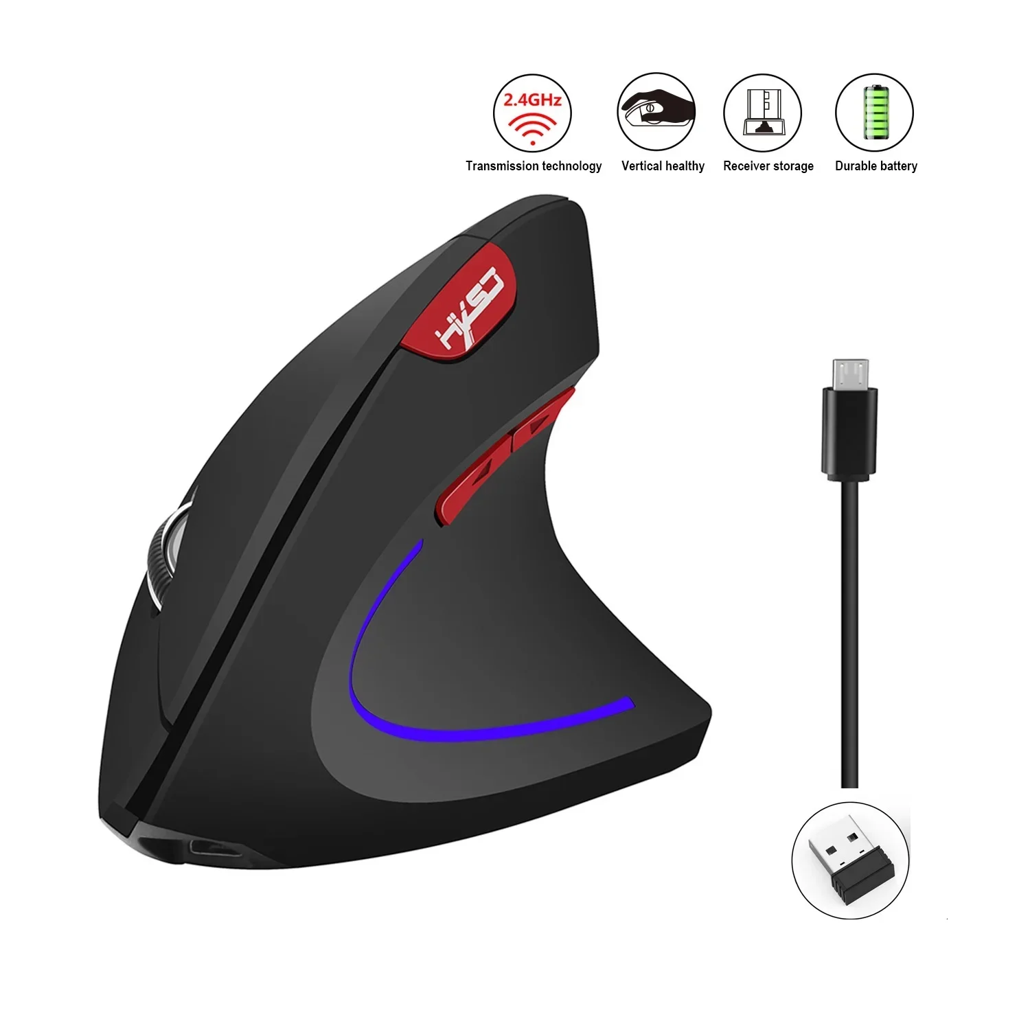 Ergonomic Optical Mouse Hot Choice ABS 2400DPI Adjustable Rechargeable 600mA Vertical Mouse for Office and Mac Logitech Mouse