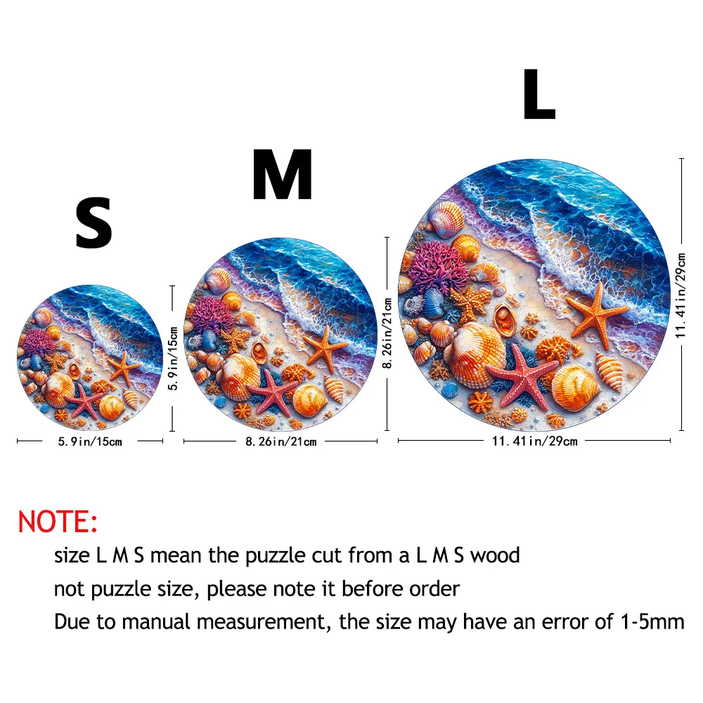 Puzzle de madera Shell Beach, rompecabezas de madera premium, elegante caja de papel, juguete rompecabezas de forma irregular, creatividad divertida, alivio del estrés