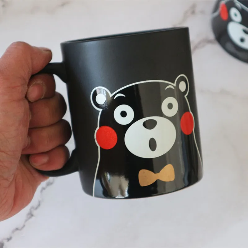 Kumamoto Bear Mug Cup Black Cartoon 301-400ml Cute Cool Personality Japanese Ceramic Material Kids Boys Girls Toys Birthday Gift