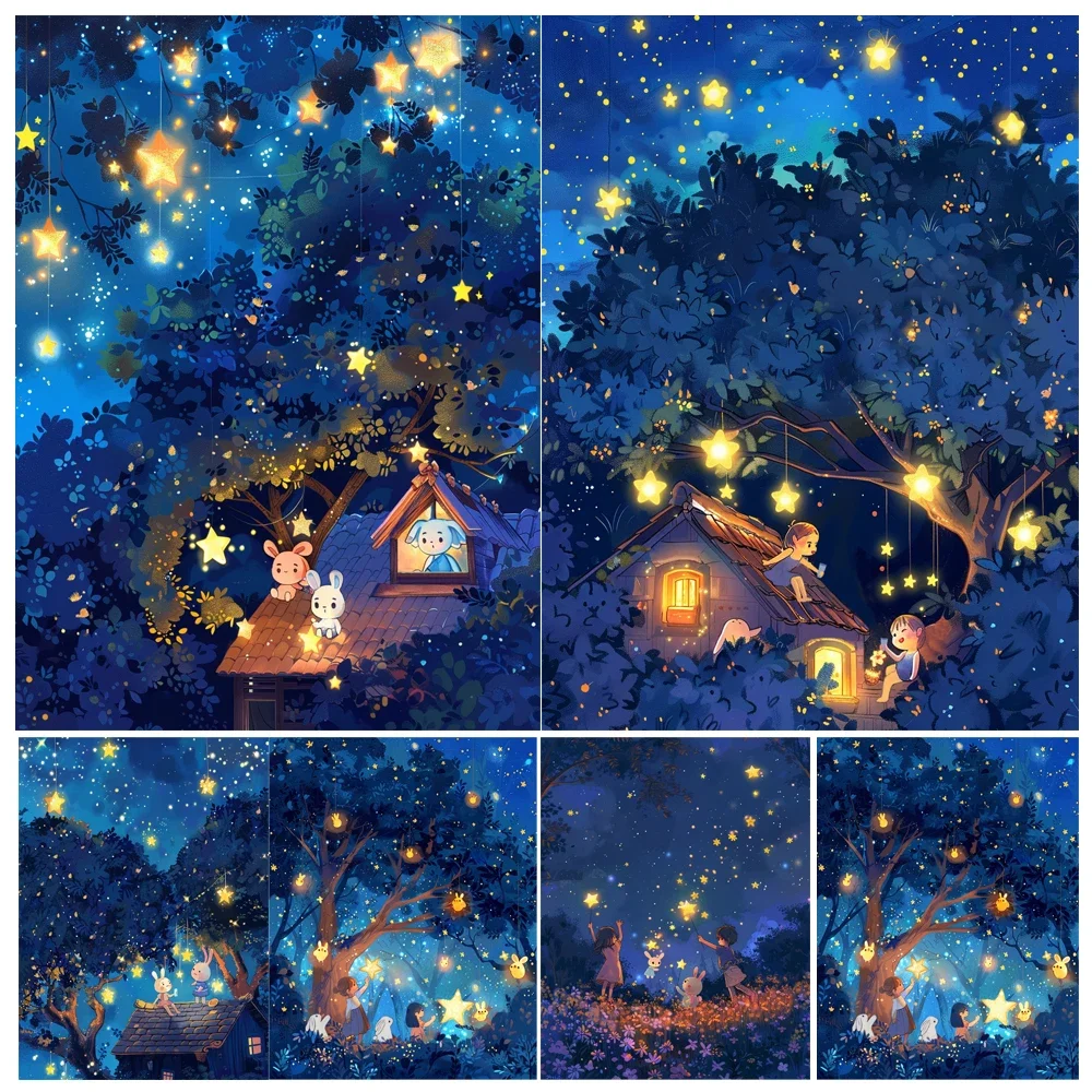 

Hand Painting Summer Night Starry Sky Landscape Painting By Numbers Kit DIY Artwork Canva 401*50cm Art GiftHome Decoration Gift