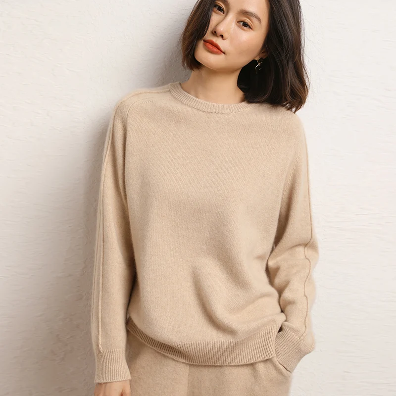 2023 Autumn Winter 100% Cashmere Sweater O-Neck Pullover Women\'s High Quality Thicken Knit Jumper Female Loose Large Size Tops