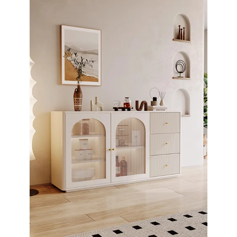 

Cream style dining side cabinet Solid wood locker Living room integrated wall cabinet