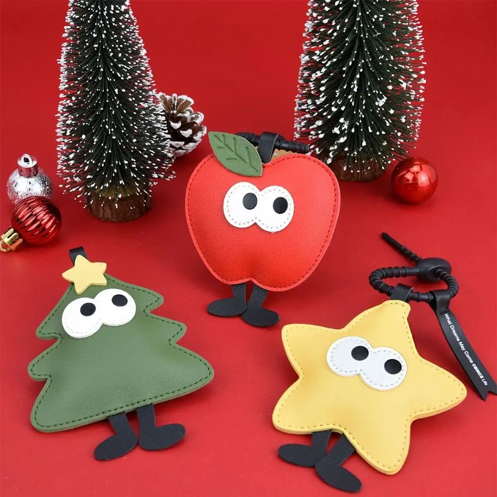 

3Pcs Gift Creative Christmas Tree Keychain Cartoon Kawaii Car Keyring PU Leather Lovely Hand Strap Keychain Car Accessories