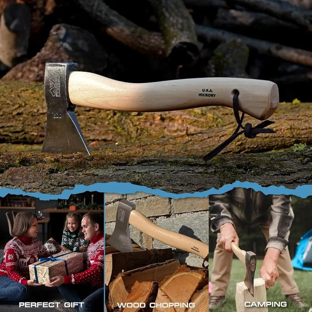 1.32lb C43/C45 Carbon Steel Axe with 14 Hickory Handle - Premium Bushcraft Tool for Wood Splitting & Carving - view 5