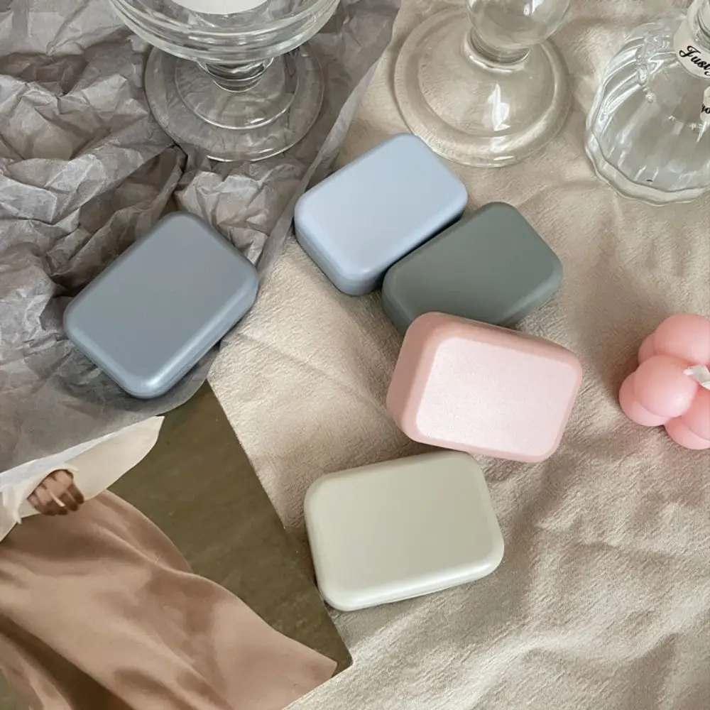 Macaron Color Contact Lens Case Kit Mini Square with Tweezers and Suction Stick Eye Care Storage Box Solid Color with Mirror