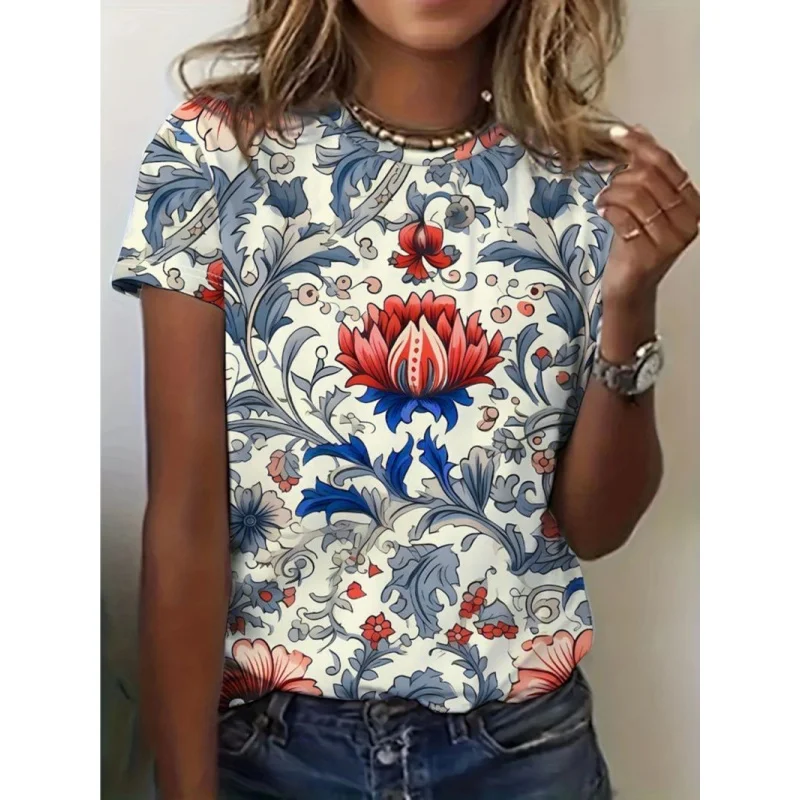 Damska nowa, codzienna bluzka z krótkim rękawem, w stylu color-block, luźna, w stylu lazy.