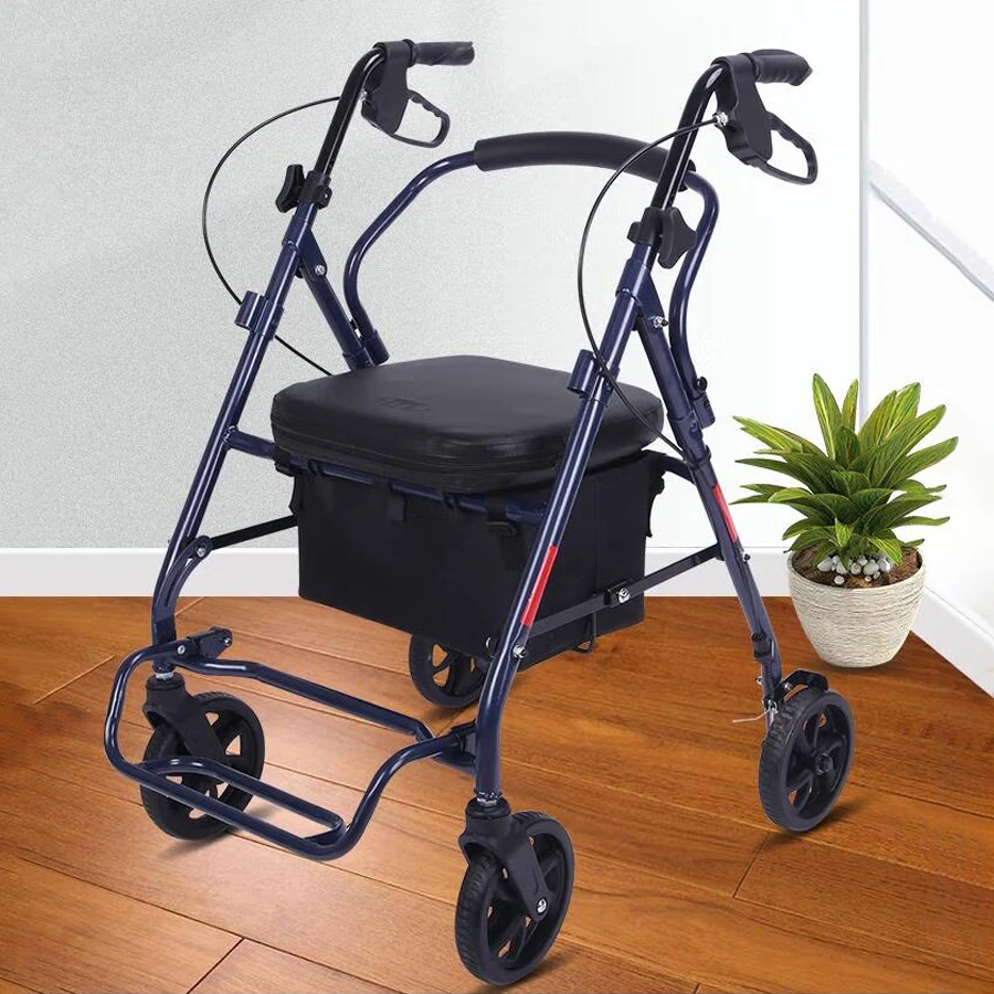 Mobility Aids Lightweight Four Wheel Folding Steel Rollator Walker with Seat For Disabled