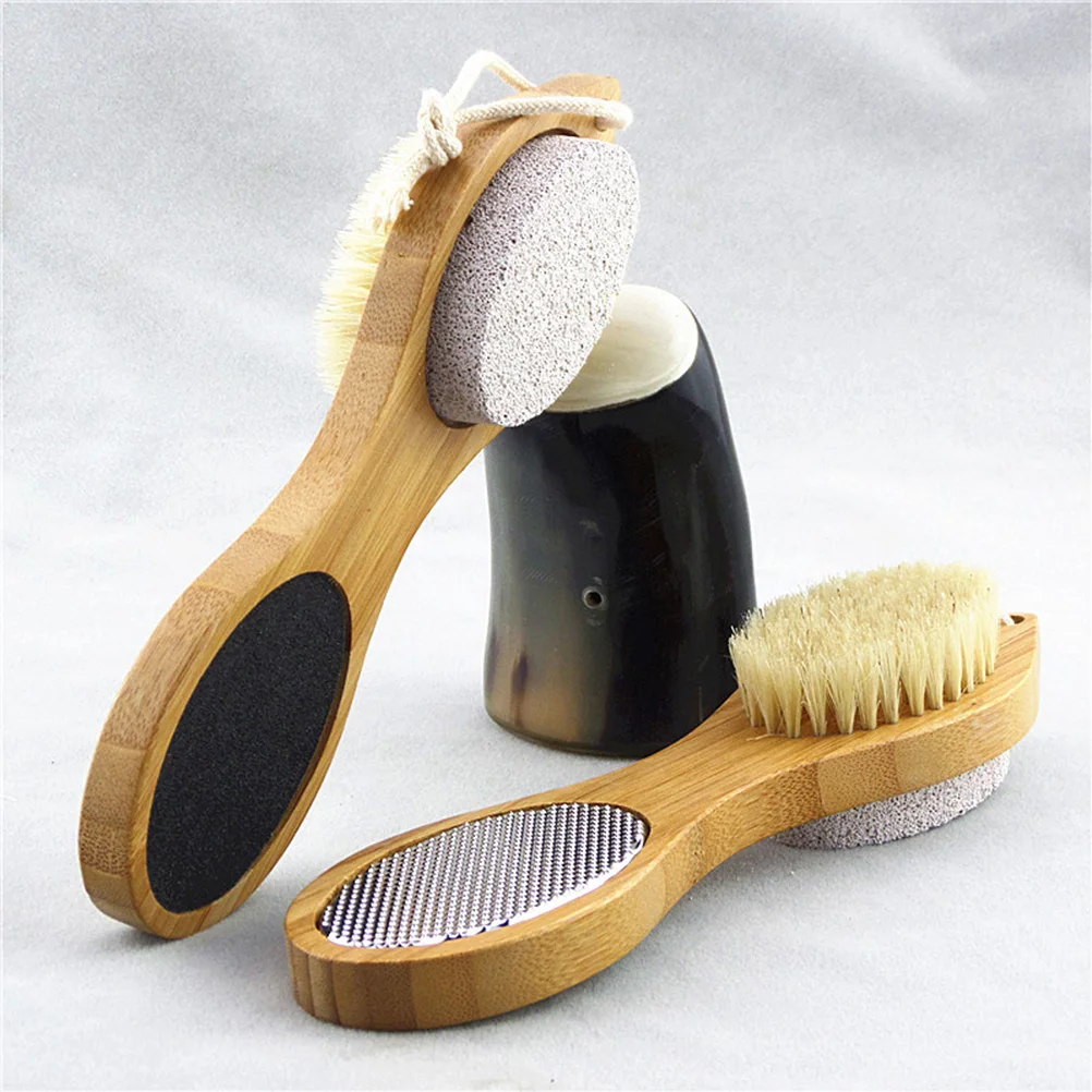 

4 in 1 Rubbing Board Pumice Stone Feet Scrubber Bath Brushes Exfoliating Shower Wooden Body Massage Brush Home