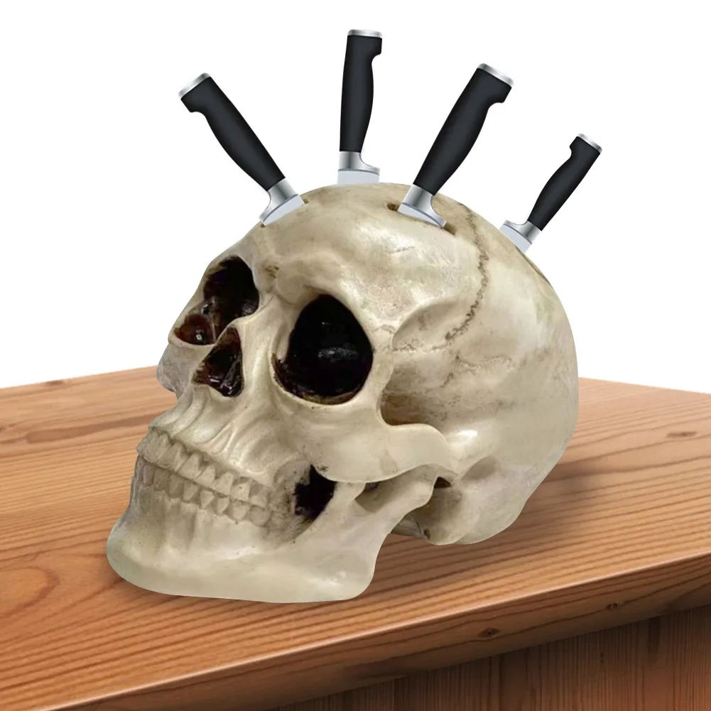 

Держатель для ножей с черепом, персонализированная стойка для ножей в виде скелета, смоляная подставка для ножей с черепом для кухонных столовых приборов, органайзер для выставки товаров