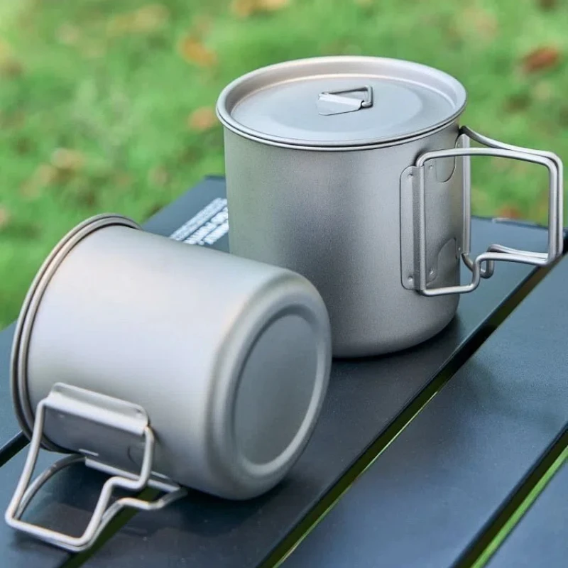 Clearance Sale 380ML TA1 Outdoor Titanium Alloy Mug Cup,With Mesh Bag,Water Cup,Coffee Cup,Camping Tableware Cup Sets