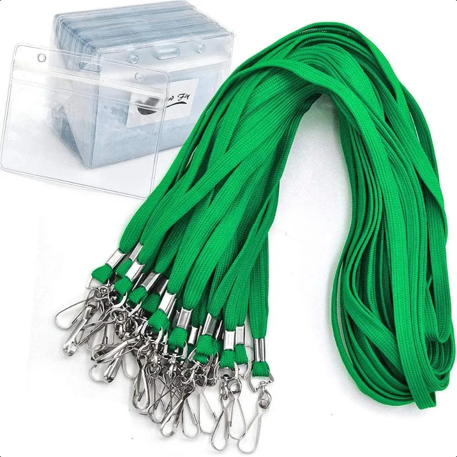 

Name Tags Green Lanyards Badge Holder Pairs Woven Round Lanyard Horizontal Sealable Waterproof Clear Plastic ID Card Lanyards w