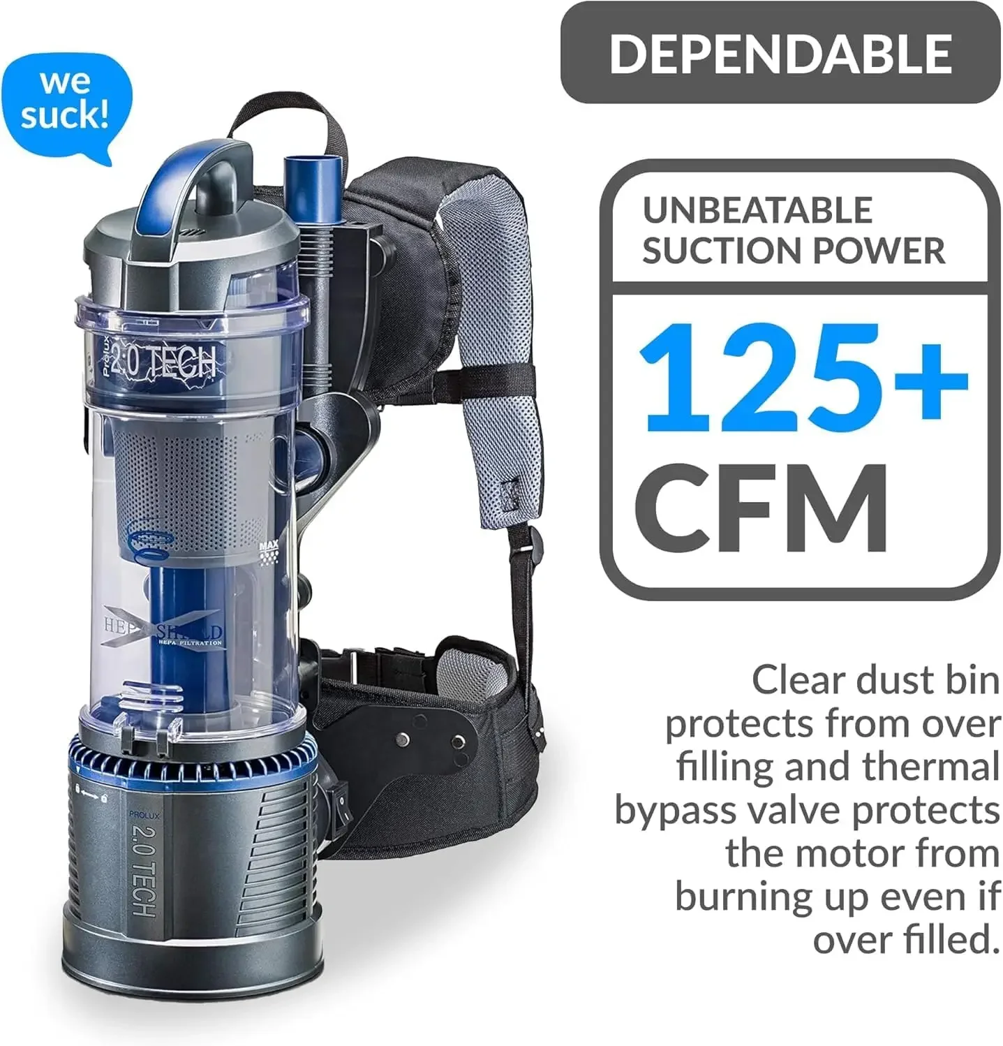 2.0 Beutelloser Rucksack-HEPA-Staubsauger mit Power-Düse