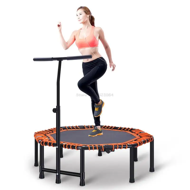 48 Inch Quadruple Folding Indoor GYM Fitness Octagonal Trampoline for Adults Kids Safety Jump Sports with Adjustable Handrail