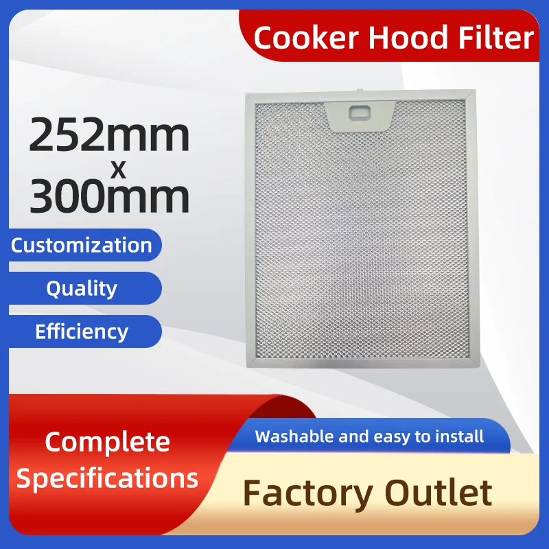 252x300mmCooker Hood Filters Single button Metal Mesh Extractor Vent Filter  Ventilation For Kitchen Cooker Hood Grease Filter