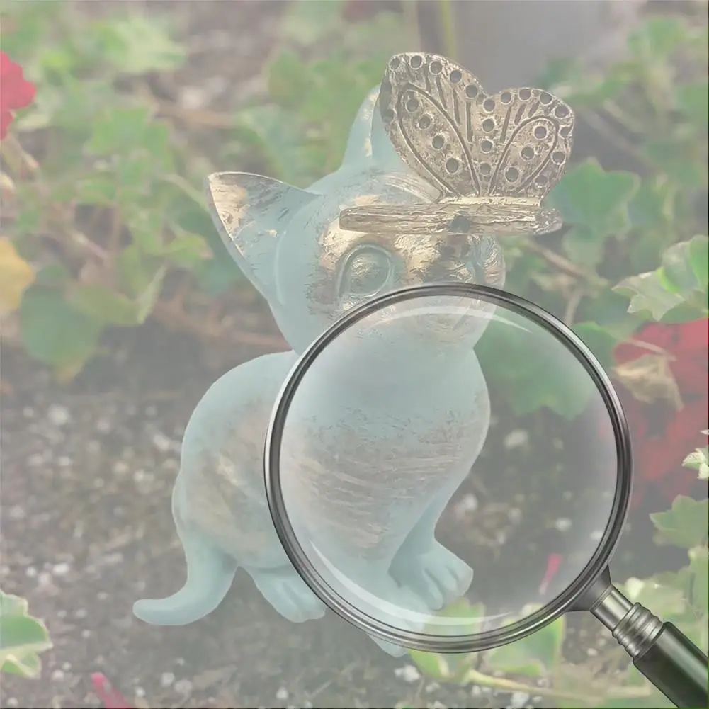 Resin Cat Butterfly Figurine Ornament Garden Landscape Kitten Statue Handicraft Waterproof Home Decor for Courtyard Garden