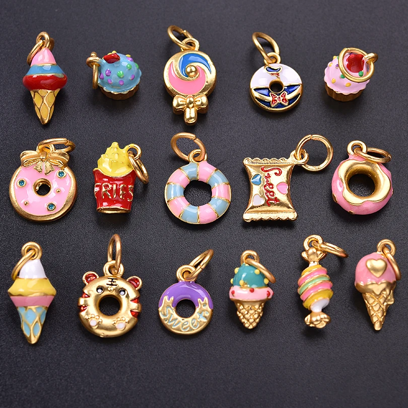 6/16Pcs Mix Lollipop Doughnut Birthday Cake Charms Jewelry Accessories DIY Sweets Ice Cream Candy Breloques Necklaces Material