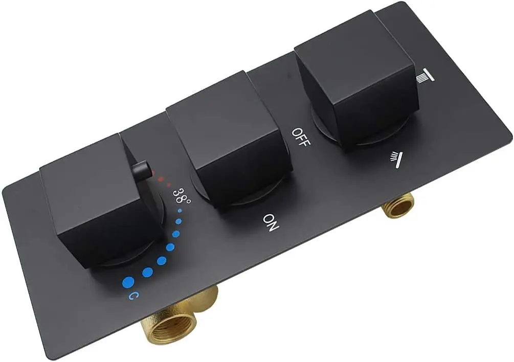 3-Handle Square Knobs Shower Valve Mixer Thermostatic Vales Trim with Integrated Transfer