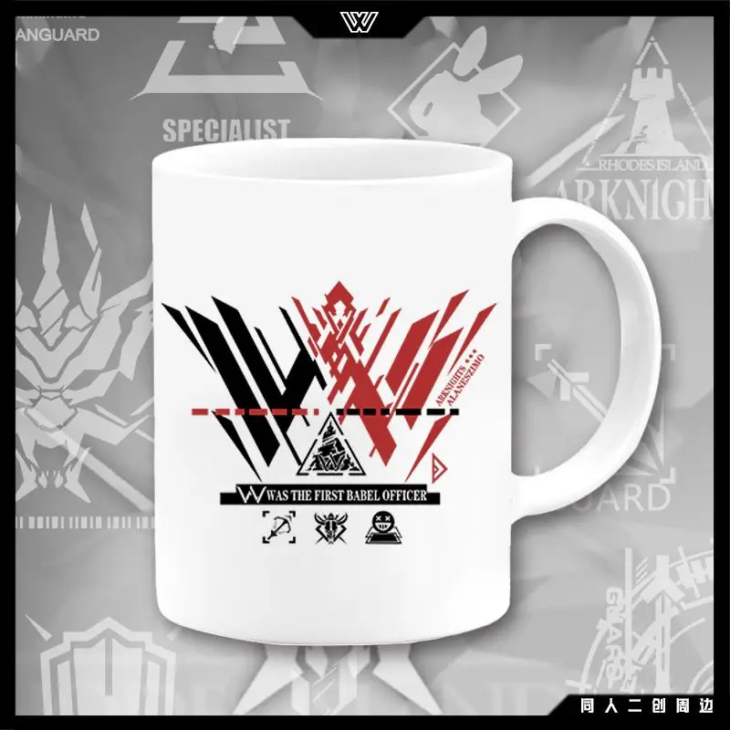 

2025 Anime Arknights Game Cos W in Stock Unisex 9.5x8.1cm Cup Lid Straw Color-blocking Cartoon Printed Ceramic Mug Giving