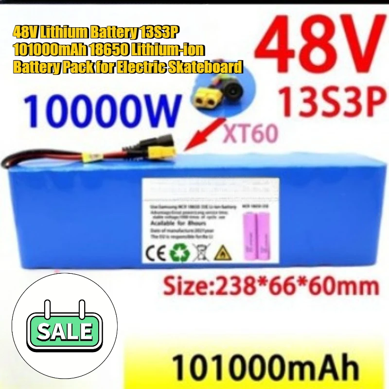 

48V Lithium Battery 13S3P 101000mAh 18650 Lithium-ion Battery Pack for Electric Skateboard
