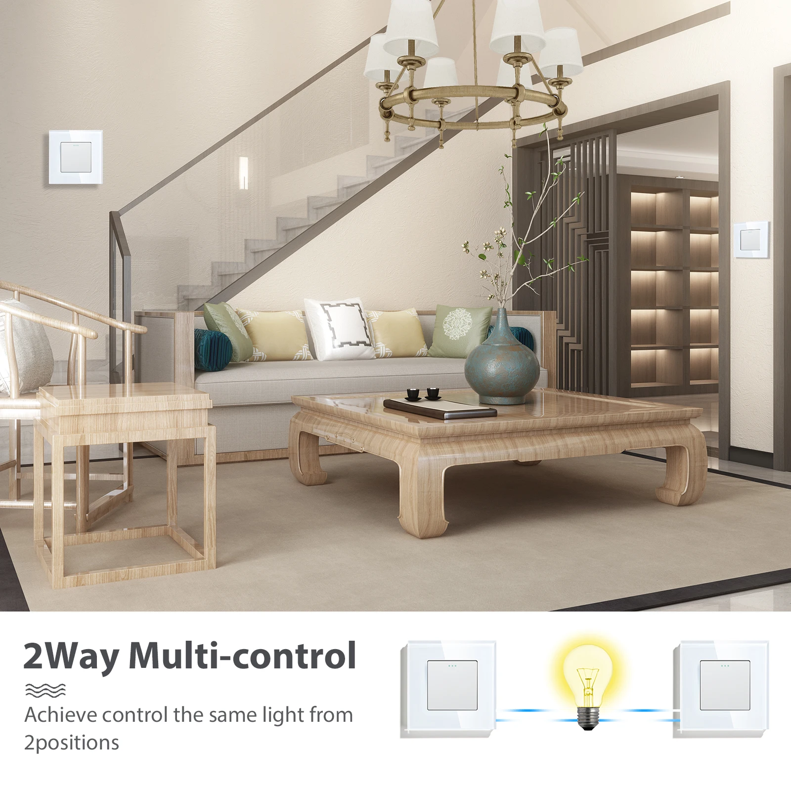 BSEED 1/2/3Gang Wall Switches 2Way Mechanical Light Switch On Off For Stairs Halls Glass Wall Rocker Switch EU Standard 2Pack