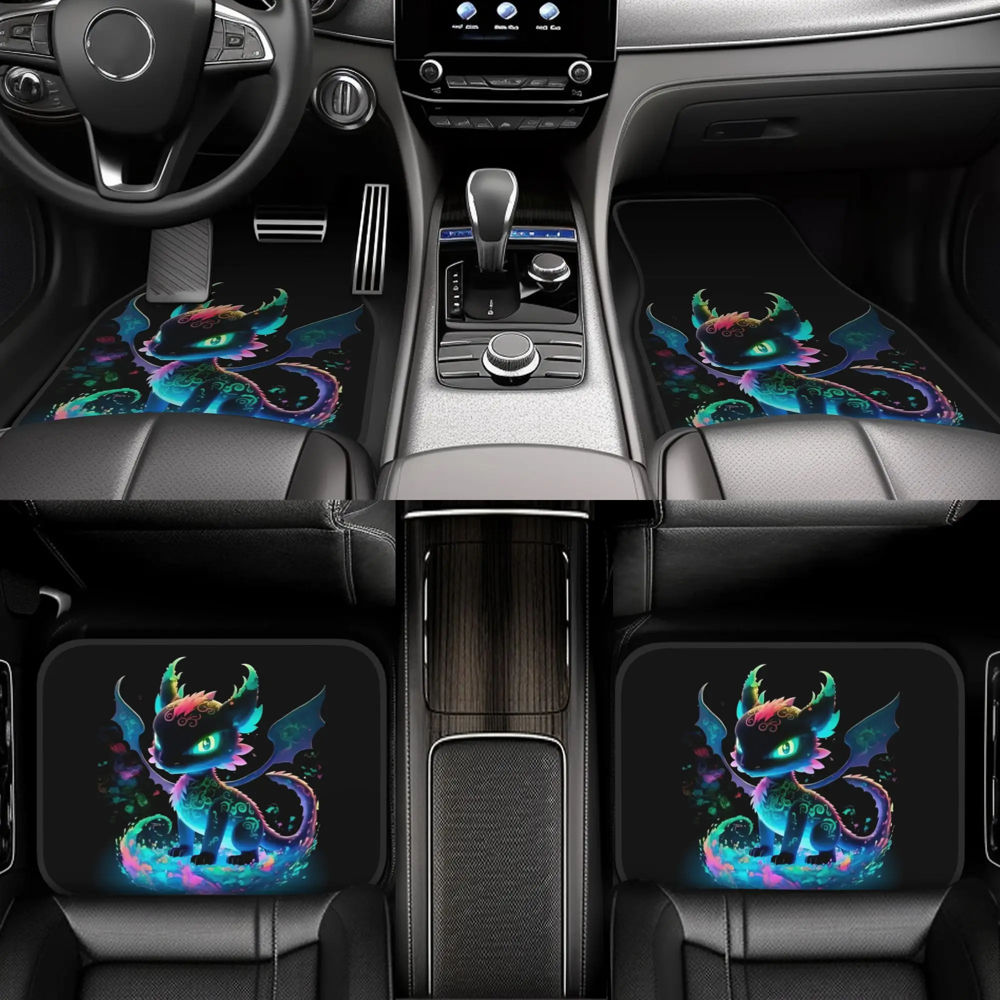 4pcs Iridescent Spirit Dragon Radiance Print Premium Car Floor Mats - Universal Fit, Easy-to-Clean Complete Car Interior Accesso